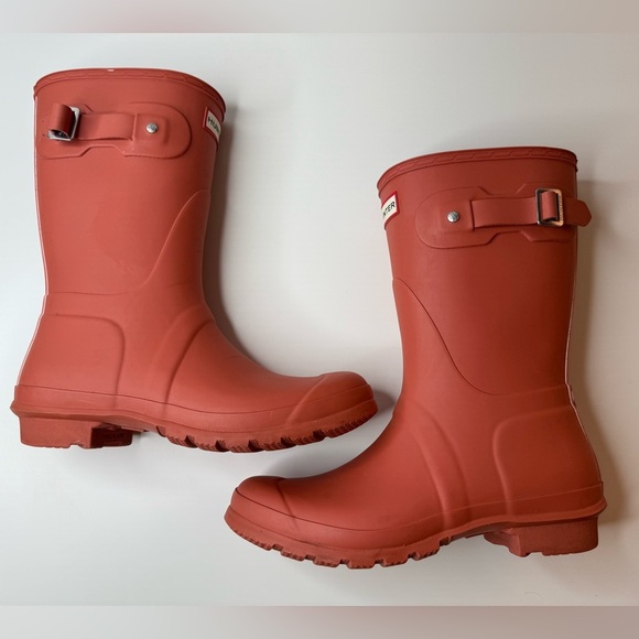 Hunter Original Short Tri Colour Logo Backstrap Boots US 9 EU 40/41 Red Flurry - Picture 14 of 17